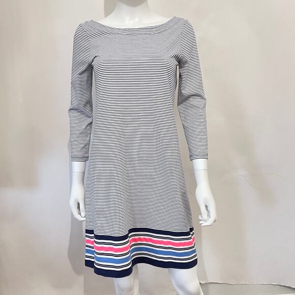 Lilly Pulitzer Shift Dress Womens Small White Blue Pin Stripe Knit 3/4 Sleeve - Picture 9 of 9